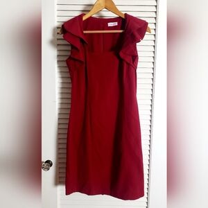 Calvin Klein Red Ruffled Dress Size 6